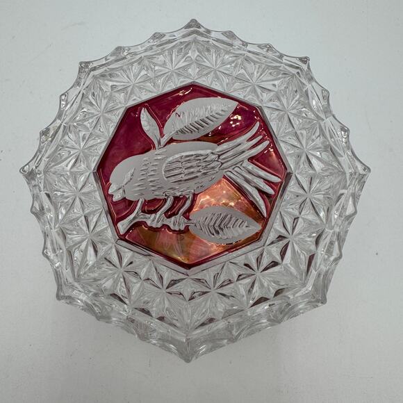 Vintage Byrdes Collection Octagon 4" Trinket Box by Hofbauer 24% Lead Crystal - Picture 4 of 11